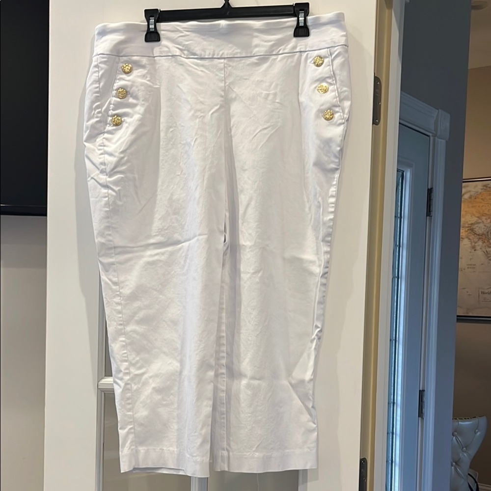 White Cropped Pants with Gold Button Accents-2X Counterparts brand